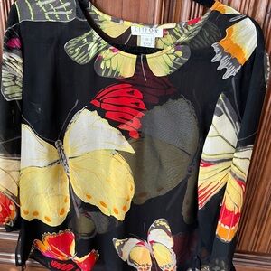Citron Women's Vibrant Butterfly Blouse - Black and Yellow